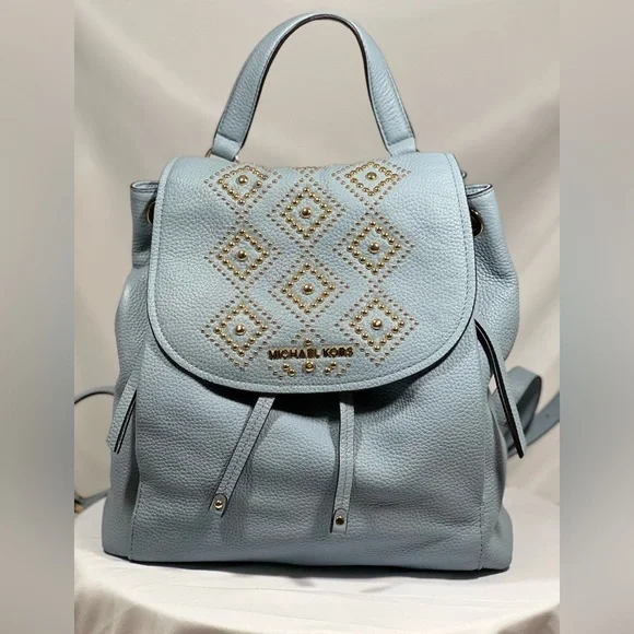 LE Michael Kors Large Baby Blue w/Gold Embellishments Backpack MKF Collection by Mia K. Angela Backpack Bag for Women Vegan  main image 2